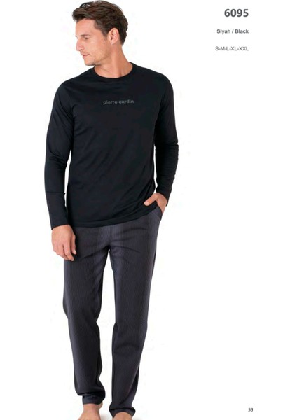 6095 Erkek Uzun Kollu Bisiklet Yaka Pijama Takımı-Siyah