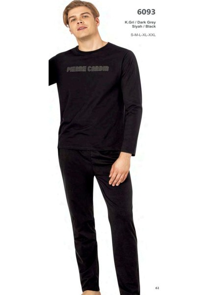 6093 Erkek Uzun Kollu Bisiklet Yaka Pijama Takımı-Siyah