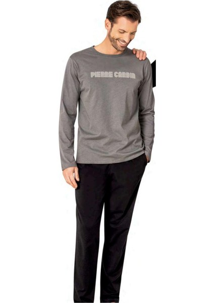 6093 Erkek Uzun Kollu Bisiklet Yaka Pijama Takımı-Gri