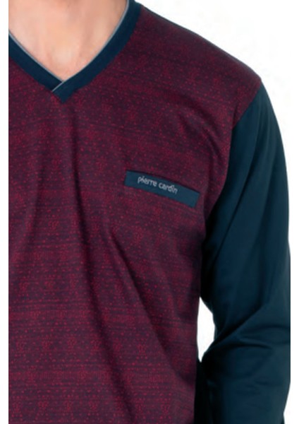 6110 Erkek Kuzun Kollu V Yaka Pijama Takımı-Bordo fiyatları
