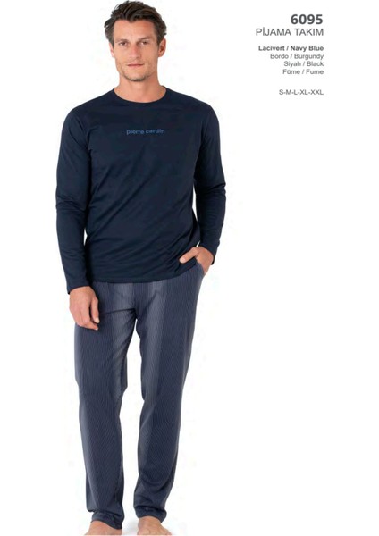 6095 Erkek Uzun Kollu Bisiklet Yaka Pijama Takımı-Lacivert