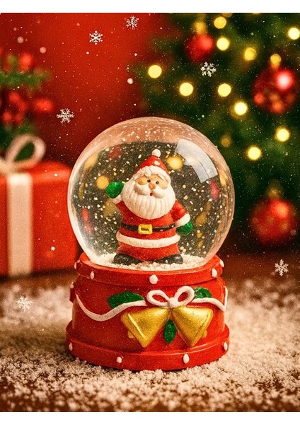 LED Işıklı 2026 Yılbaşı Kar Küresi – 9 cm Orta Boy Noel Baba Figürlü Dekoratif Süs 48