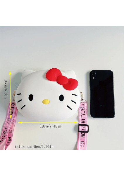 Kawaii Sanrio 3D Hello Kitty Silikon Çanta Karikatür Cep Telefonu Mini Crossbody Çanta Kedi Kafa Küçük Çantalar Boyut Para Çanta Renk: Büyük Beyaz (Yurt Dışından)