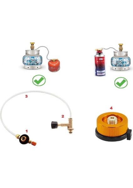 Kamp Bütan Propan Gaz Kartuşu Dolum Aparatı Piknik Tüpünden Gaz Doldurma (Dar Çember) T Musluk