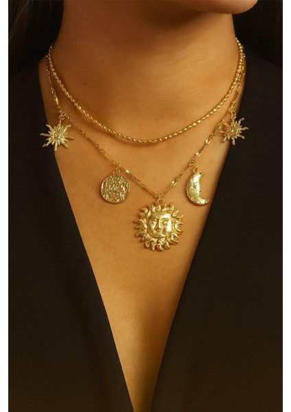 Astral Çoklu Charmlı Zincir ve Boncuklu Ikili Kolye fiyatları