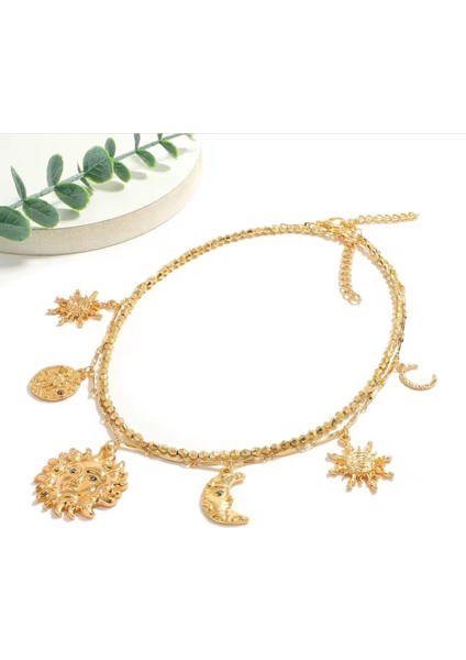 Astral Çoklu Charmlı Zincir ve Boncuklu Ikili Kolye modelleri