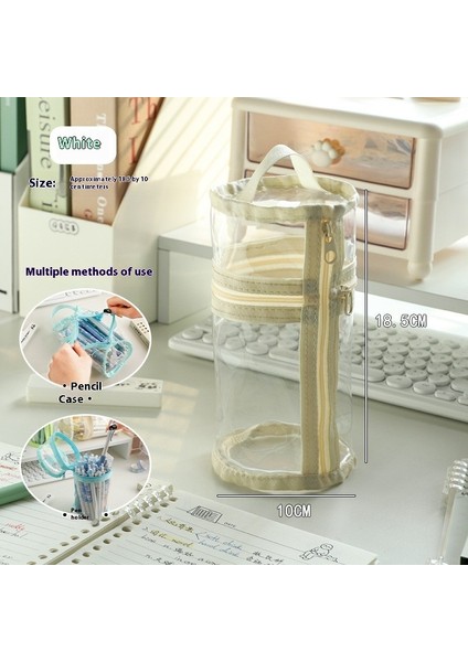 Çift Amaçlı Kalem Kutusu Şeffaf Kırtasiye Çantası Büyük Kapasiteli Kalemlik (Yurt Dışından)