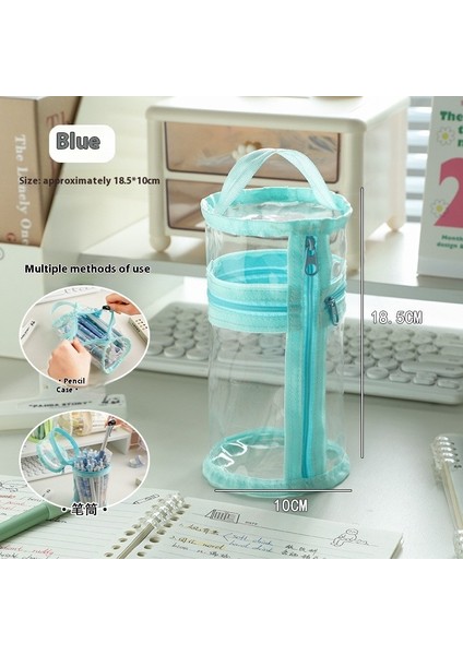 Çift Amaçlı Kalem Kutusu Şeffaf Kırtasiye Çantası Büyük Kapasiteli Kalemlik (Yurt Dışından)