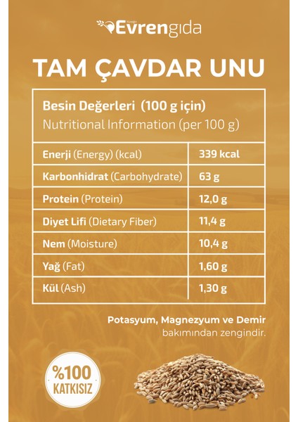Doğal Tam Çavdar Unu 1 kg Katkısız Yüksek Lifli Sağlıklı Seçim indirimleri
