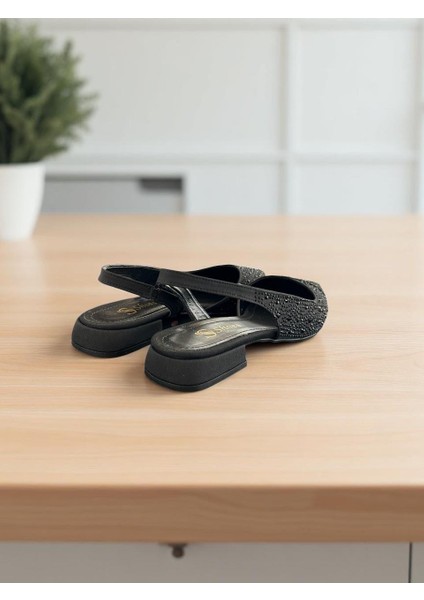 1253 Siyah Fantezi Parlak Taşlı Tam Ortopedik Casual Kadın Topuklu Ayakkabı modelleri