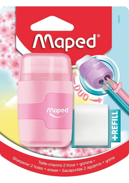 - Çift Delikli Pastel Renklerde Kalemtraş + Silgi Ikilisi