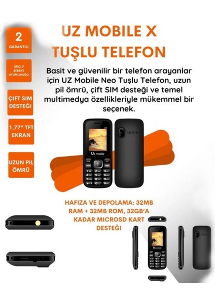 Uz Mobile Tuşlu Kamerasız Asker Telefonu - (Btk Kayıtlı) modelleri