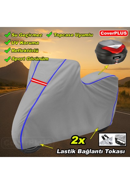 Voge 300 R Arka Çanta Uyumlu Branda Gri Mavi-Dikişli Reflektörlü Motosiket Brandası Motor Örtüsü Çadır Su Geçirmez Motosiklet Kılıfı Motor Brandası fiyatları