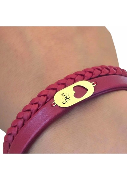 14 Ayar Plakalı Altın Hz Ali Temalı Doğal Bordo Derili Kalp Figürlü Hediye BILEKLIK-559SEMBOL fırsatları