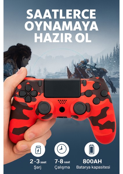 Yeni Nesil Ps4 Kolu | Kablosuz, Şarj Edilebilir, Ergonomik + Titremeli + Dayanıklı Oyun Dostu Kırmızı Kamuflaj fiyatları
