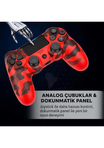 Yeni Nesil Ps4 Kolu | Kablosuz, Şarj Edilebilir, Ergonomik + Titremeli + Dayanıklı Oyun Dostu Kırmızı Kamuflaj modelleri