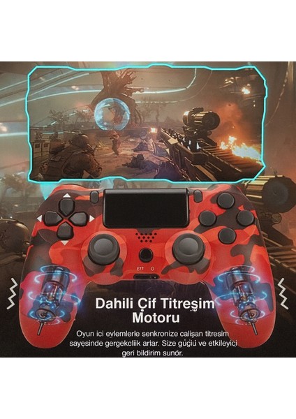 Yeni Nesil Ps4 Kolu | Kablosuz, Şarj Edilebilir, Ergonomik + Titremeli + Dayanıklı Oyun Dostu Kırmızı Kamuflaj indirimleri