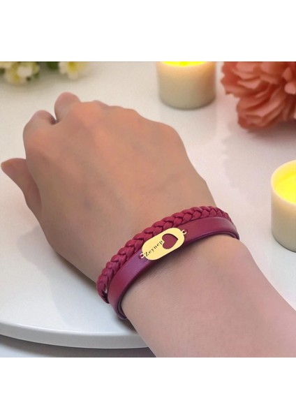 14 Ayar Altın Plakalı Zeynep Ismine Özel Doğal Bordo Derili Kalp Figürlü Hediye BILEKLIK-559ISIM