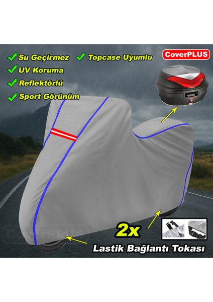 Kanuni Deer 152 Arka Çanta Uyumlu Branda Gri Mavi-Dikişli Reflektörlü Motosiket Brandası Motor Örtüsü Çadır Su Geçirmez Motosiklet Kılıfı Motor Brandası fırsatları