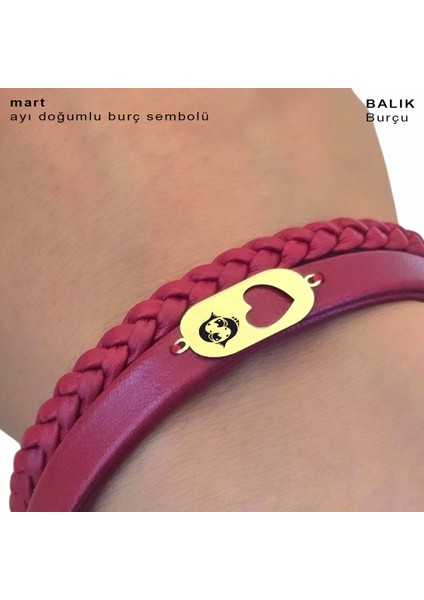 14 Ayar Altın Plakalı Balık Burçları Için Doğal Bordo Derili Kalp Figürlü Hediye BILEKLIK-559BURÇ fırsatları
