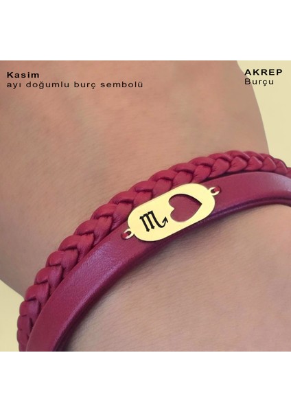 14 Ayar Plakalı Altın Kasım Ayı Doğumlarına Doğal Bordo Derili Kalp Figürlü Hediye BILEKLIK-559AY fırsatları