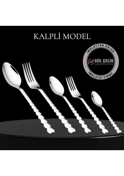 Çatal Kaşık Seti 30 Parça 6 Kişilik 18/0 Kalite Kalpli Model