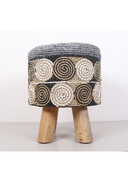 Mylamp Rafya Puf & Stools-Doğal Teak Gövde 42X50 cm