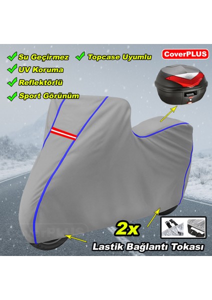 Lifan LF125T-26 Arka Çanta Uyumlu Branda Gri Mavi-Dikişli Reflektörlü Motosiket Brandası Motor Örtüsü Çadır Su Geçirmez Motosiklet Kılıfı Motor Brandası modelleri