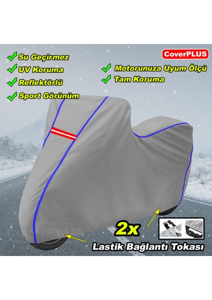 Qj SRK125 R Branda Gri Mavi-Dikişli Reflektörlü Motosiket Brandası Motor Örtüsü Çadır Su Geçirmez Motosiklet Kılıfı Motor Brandası fiyatları