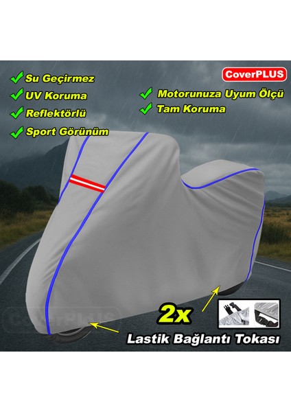 Qj SRK125 R Branda Gri Mavi-Dikişli Reflektörlü Motosiket Brandası Motor Örtüsü Çadır Su Geçirmez Motosiklet Kılıfı Motor Brandası fırsatları