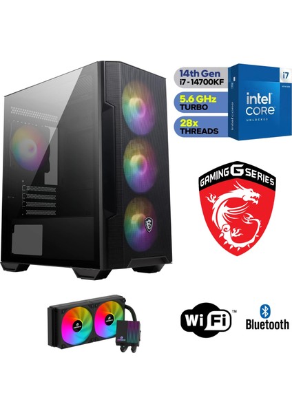 Msı-Şafak-Gaming Pc Ddr5-Ekran Kartsız– Intel I7 14700KF – 32GB-64GB Ddr5 Ram-1tb M.2 Ssd-Sıvı Sogutmalı - Windows 11 Pro Masaüstü Bilgisayar