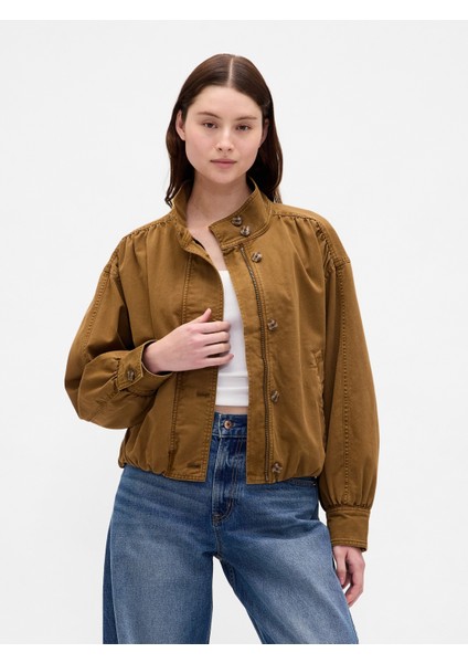 Kadın Kahverengi Twill Bubble Ceket
