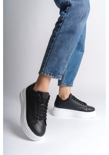 Jet-Bıana Bağcıklı Ortopedik Taban Kadın Sneaker Spor Ayakkabı Cbt - Siyah