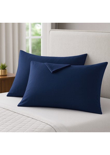 Lacivert Yastık Kılıfı Pamuk Kumaş Kapaklı (2 Adet) 50 x 70 cm indirimleri