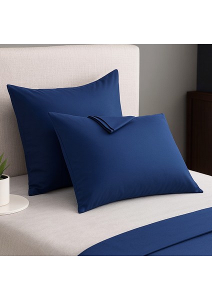 Lacivert Yastık Kılıfı Pamuk Kumaş Kapaklı (2 Adet) 50 x 70 cm