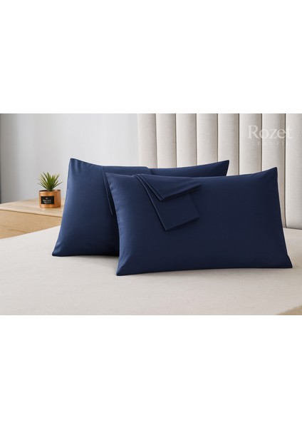 Lacivert Yastık Kılıfı Pamuk Kumaş Kapaklı (2 Adet) 50 x 70 cm