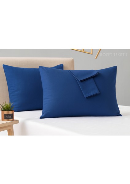 Lacivert Yastık Kılıfı Pamuk Kumaş Kapaklı (2 Adet) 50 x 70 cm