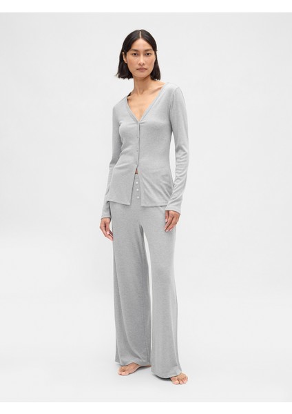 Kadın Gri Mini Rib Pj Hırka