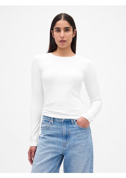 Kadın Beyaz Modern Crewneck T-Shirt