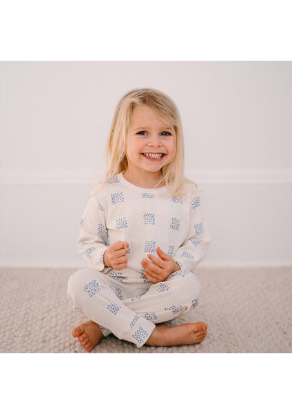 Ekose Çiçek Uzun Kollu Tshirt Pantolon Set