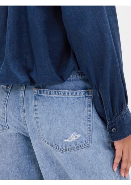 Kadın Mavi Bubble Hem Gömlek modelleri