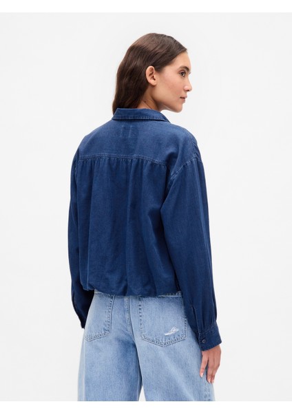 Kadın Mavi Bubble Hem Gömlek fırsatları
