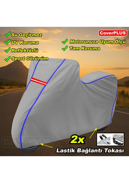 Yuki YB50QT-3 Casper Branda Gri Mavi-Dikişli Reflektörlü Motosiket Brandası Motor Örtüsü Çadır Su Geçirmez Motosiklet Kılıfı Motor Brandası modelleri