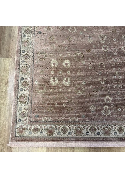Silver 4134 Krem Mürdüm Saçaklı Salon Halısı