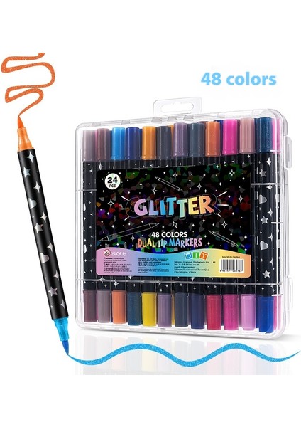 Çift Renkli Glitter Marker Yumuşak Uçlu Boyama Glitter Kalem Suluboya Kalemi (Yurt Dışından)