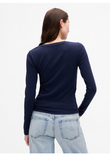 Kadın Lacivert Modern Crewneck T-Shirt modelleri