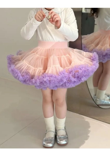 Kız Çocuk Prenses Tütü Etek – Pembe ve Lila Fırfırlı Kat Kat Parti ve Özel Gün Elbisesi