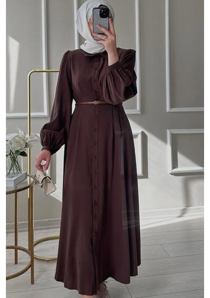 Reyyan Elbise - Düğme Detaylı Tensel Kumaş Elbise