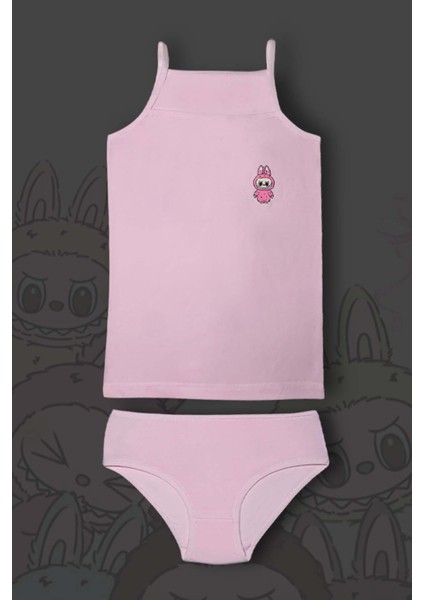 3'lü Kız Çocuk Labubu Baskılı Pamuklu Çamaşır Takımı modelleri