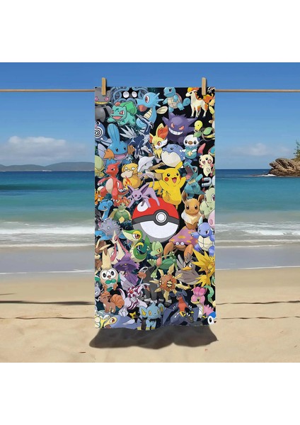 Pikachu Plaj Havlu Seyahat Serviette Mikrofiber Spor Salonu Havlular Banyo Spa Bebek Ev Sauna AksesuarlarÖzelleştirilmiş Playa: 428JDY0060/BEDEN: 70X140CM (28X56IN) (Yurt Dışından)